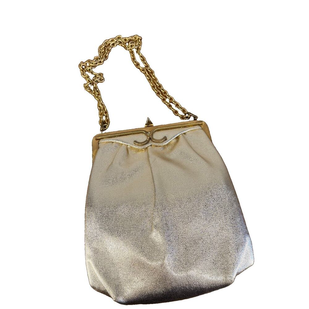 Mardane Evening Bag Gold Metallic Vintage Chain Strap Coin Purse Clasp